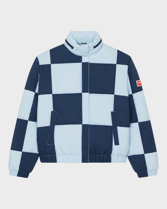 Daunenjacke mit Schachbrettmuster – Navy / Hellblau