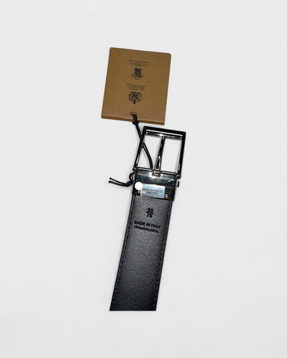 Ledergürtel mit silberner Schnalle – Schwarz (75 cm)